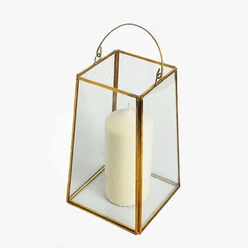 北欧欧式玻璃铁艺手提风灯烛台复古铜框几何梯形玻璃花房婚礼花盒