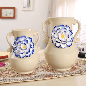 欧式家居摆设客厅床头柜陶瓷花瓶手工艺术品地中海风格摆件