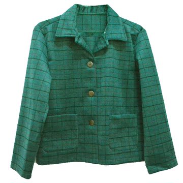 2015春墨绿色格子短外套女oversize复古英伦风上衣日系款式大衣潮