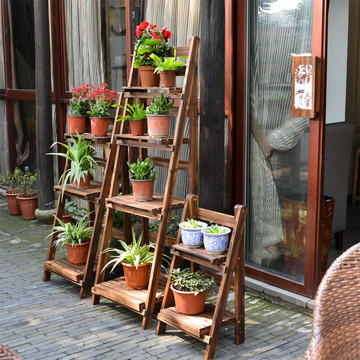 防腐实木多层阶梯折叠花园庭院阳台创意花架多肉架杂物架置物架