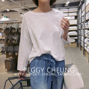 2016秋季新款韩版女装时尚简约宽松圆领纯色套头长袖T恤一件代发
