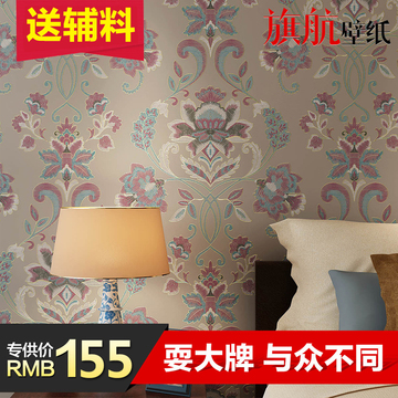 M仿传统刺绣壁纸中国画无纺布环保电视背景卧室客厅书房墙纸