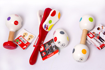 法国儿童乐器玩具有底座单头双头沙锤沙蛋长柄响板套装组合