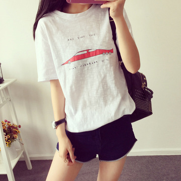 舒适2015夏季韩版女装宽松大码卡通印花学生短袖女t恤半袖上衣潮