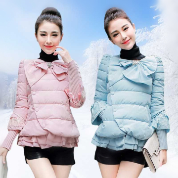 2016冬季新款棉服韩版女士羽绒棉衣短款棉袄糖果色蝴蝶结加厚外套