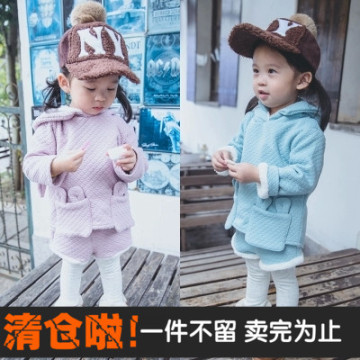 新款全棉女宝宝冬装加绒两件套1小童韩版秋季加厚套装2-3-4周岁潮