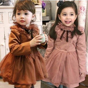 童装2014新款秋装2-4-6-8岁女童宝宝圆领单排扣公主纯色风衣外套