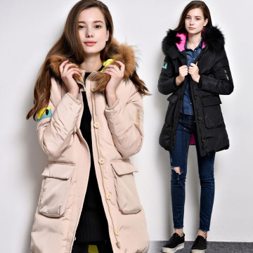 中长款羽绒服女2016韩国冬季显瘦修身连帽大毛领加厚宽松保暖外套