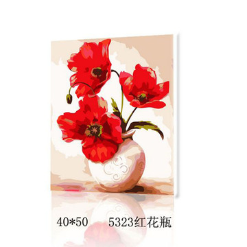 diy数字油画包邮特价风景人物花卉餐厅客厅手绘装饰画40*50红花瓶