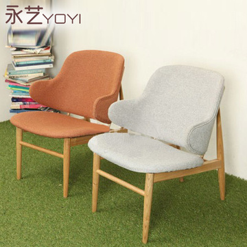 北欧实木餐椅 韩式宜家阳台布艺靠背休闲咖啡椅 设计师样板房家具