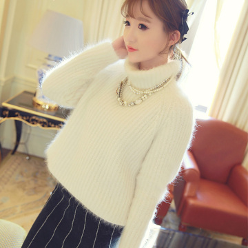 2016秋冬新款韩版女装高领长袖短款针织衫貂绒毛衣套头打底上衣