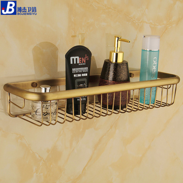 全铜欧式浴室置物篮 化妆品架 金色置物篮 欧式仿古浴室置物架