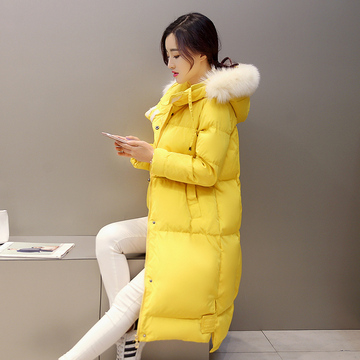 2015新款冬装 韩版加厚过膝长款棉衣女外套 修身翻领羽绒棉服棉袄