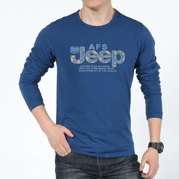 Afs Jeep/战地吉普春秋休闲T恤衫圆领套头韩版男长袖大码修身运动