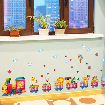 墙贴 可爱卡通动物小火车贴纸 儿童房装饰品幼儿园教室布置可移除