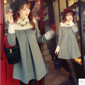 2015新款时尚女装韩版修身长袖大码毛呢秋装连衣裙气质名媛冬裙