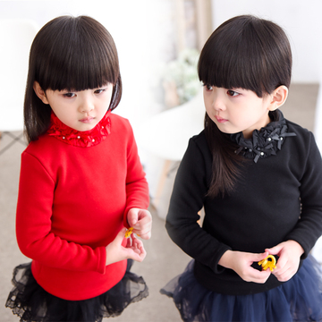女童高领打底衫2015新款儿童深冬装韩版纯色加绒圆领T恤保暖内衣