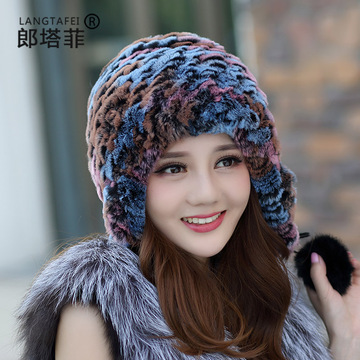 兔毛帽包头巾帽女士冬季保暖护耳户外休闲中老年人老太帽獭兔皮草
