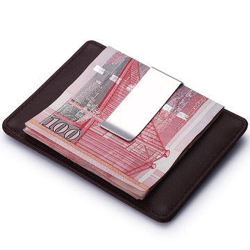 创意短款钱包男女士超薄金属钱夹 真皮信用卡片包驾驶证位钞票夹