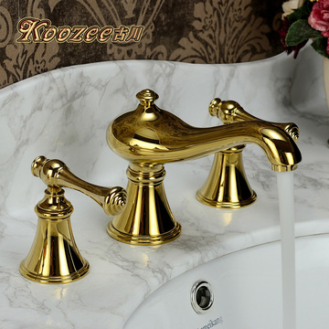 古川进口钛金色水龙头简约欧美式洗手间浴室仿古龙头全铜冷热包邮