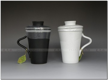 【台湾陆宝】大气型375ML陶艺带茶漏办公马克杯 乐活能量典雅盖杯