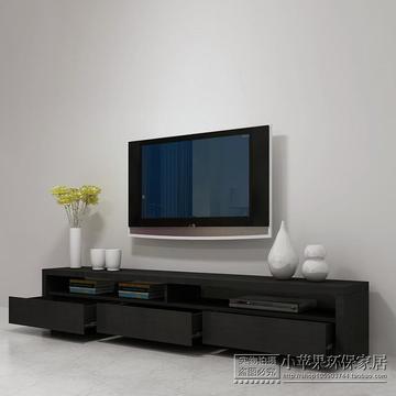 简约现代黑色贴皮电视柜大小户型客厅抽屉电视柜黑色橡木组合家具