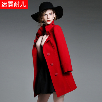 冬装新款韩版时尚修身高档羊绒大衣中长双排扣加厚气质毛呢外套女