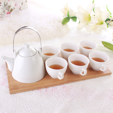 创意日式陶瓷茶具套装环保茶壶杯子配竹子托盘下午茶花茶具套装