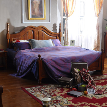 实木双人床1.8水曲柳木纹红椿木家具美式乡村床1.5欧式田园成人床