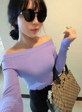 2014秋季新品韩版女装修身一字领针织毛衣女针织衫打底衫毛衣