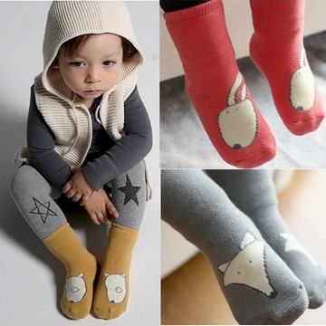15冬新款 韩国儿童动物加厚保暖纯棉毛圈小中筒袜 宝宝婴儿防滑袜
