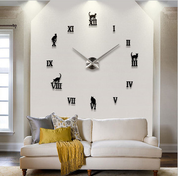 欧美猫咪简约超大尺寸挂钟客厅现代创意时尚艺术挂表DIY个性时钟