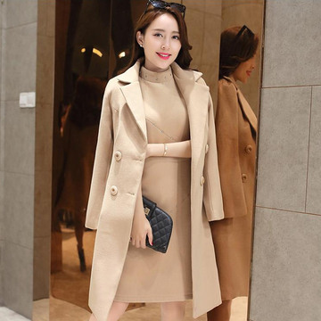 2015秋冬新品韩版修身显瘦小香风长袖中长款毛呢大衣呢子外套女装