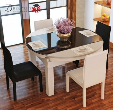 伸缩餐桌椅组合吃饭桌一桌四椅 简约实木方圆形餐台子拉伸餐桌
