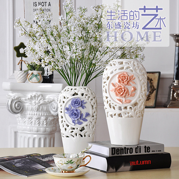 陶瓷工艺品简约白色创意欧式家居装饰品摆件客厅结婚台面花瓶包邮
