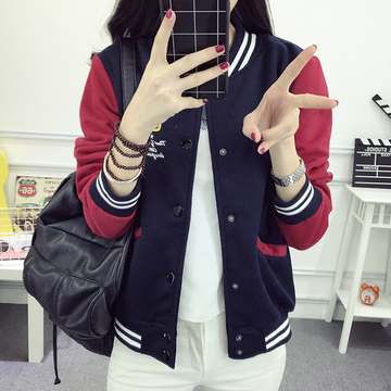 少女2017春秋装新款韩版加绒长袖卫衣学院风中学生棒球服休闲外套