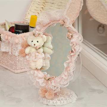 达怡瑪韩式创意可爱台式双面小熊化妆镜子公主卧室结婚新娘梳妆镜