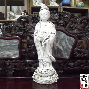 古董古玩老货物件收藏德化陶瓷器佛像民国巨大如意渡海观世音菩萨