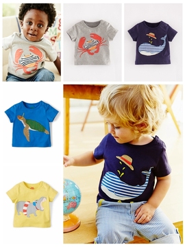 现货【2015春夏】miniboden男女宝宝婴儿全棉贴布绣海洋动物T恤衫