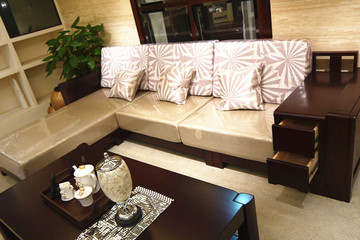 美国红橡木家具100%全实木L布艺沙发茶几套装组合FN7Qe6NX