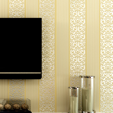 简约风欧式现代条纹浅色无纺布环保3d大马士革客厅电视背景墙纸