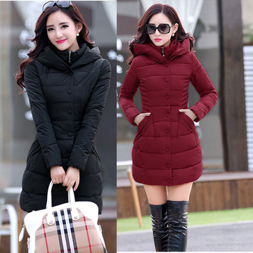 2015冬装新品韩版中长款宽松大码棉服女纯色修身加厚棉袄保暖外套