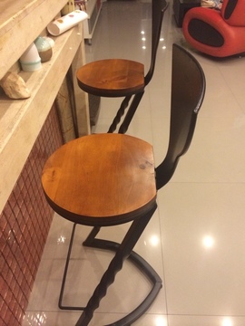 美式复古高脚椅凳子做旧吧台椅吧台桌椅 实木铁艺酒吧椅咖啡椅子