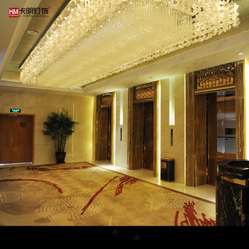 酒店电梯前厅吸顶灯定制宾馆会所led工程灯售楼沙盘长方形水晶灯