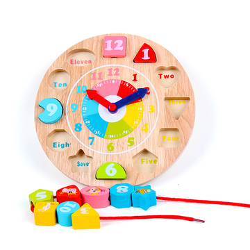 儿童木制时钟玩具宝宝拼图数字几何形状配对积木益智玩具1-2-3岁