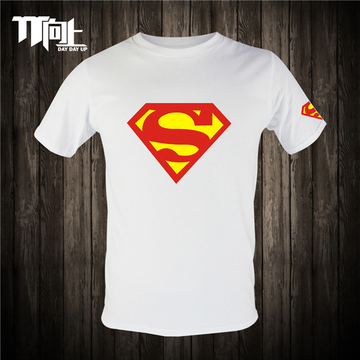 2015 夏装男女情侣装superman超人圆领半袖短袖纯棉t恤打底衫大码