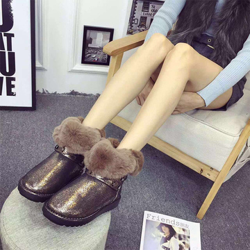 2015冬季韩版羊毛雪地靴女厚底圆头平底短靴加厚保暖真皮短筒靴子