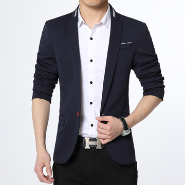 新款秋季男士小西装韩版修身薄款男版西服上衣纯色青少年休闲外套