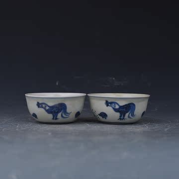 明成化民窑青花鸡缸杯 古玩古董古瓷器