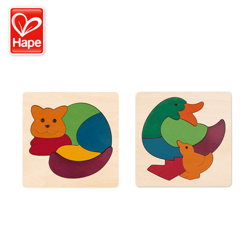 德国Hape彩虹鸭子鱼猫蛙 创意拼图拼板儿童玩具2岁宝宝益智早木制